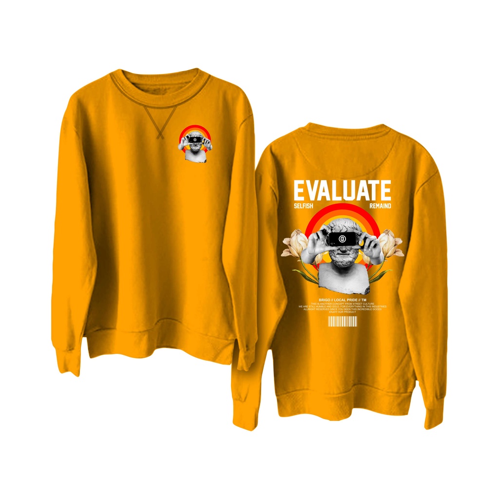 Sweater Crewneck BRIGO  evaluate Sablon DTF Fleece Cotton II BRIGO Basic Sweatshirt  evaluate II Cotton M-XXL (Pria &amp; Wanita) Free stiker&amp;Gantungan Kunci