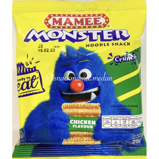 MAMEE MONSTER NOODLE SNACK 25GR BBQ/SPICY/CHICKEN