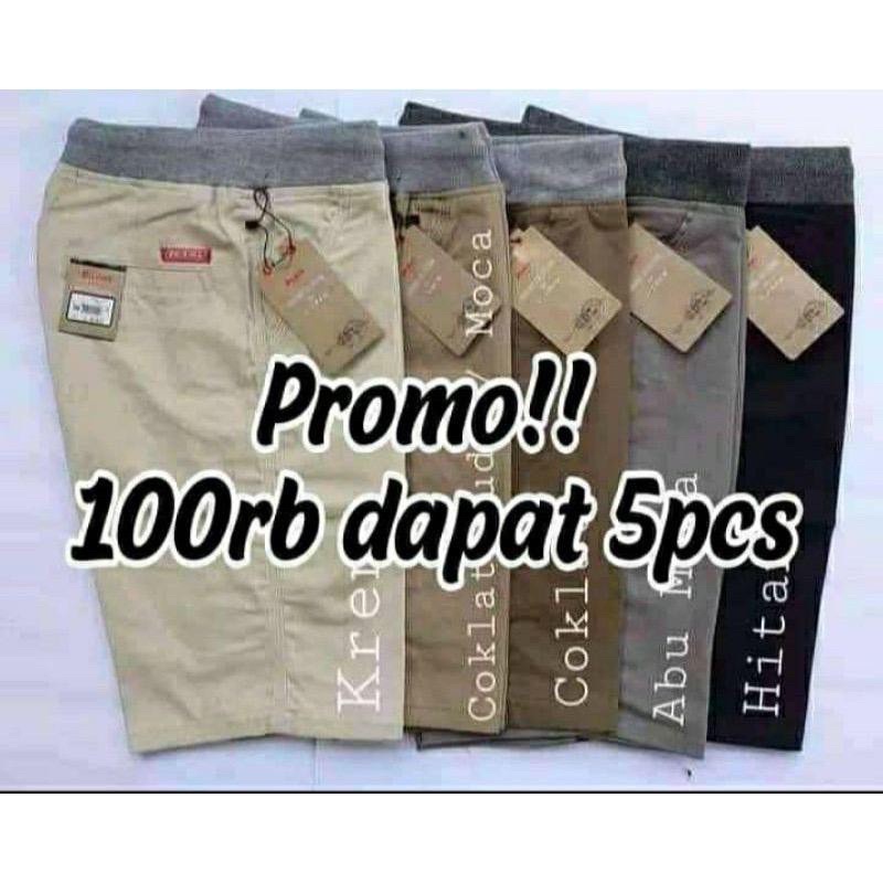 Celana Chinos Pria Dewasa L Xl Xxl Rip Pingang Karet Elastis-Paket isi 5pics