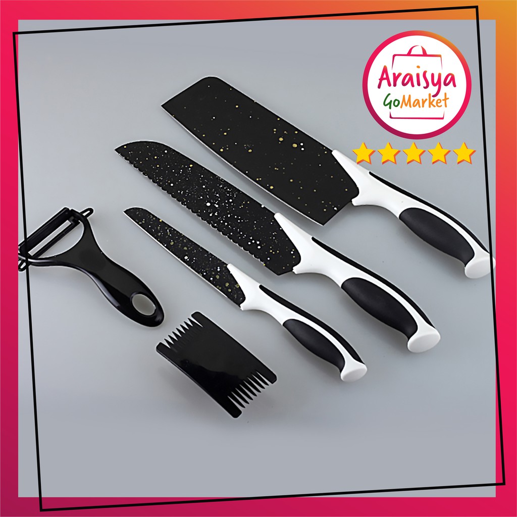 [Set Pisau dapur 5 Pcs HITAM] Set Pisau Dapur Pisau Satu Set Peralatan Dapur Peralatan Masak