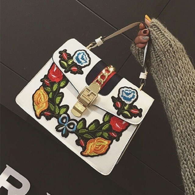 GUCCI Silvie Flower Embroidery tas gucci silvie putih bordir bunga