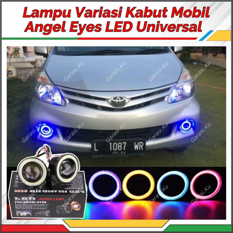 LAMPU MOBIL KABUT LED FOGLAMP + ANGEL EYE PROJIE TEMBAK KABUT 89 MM 89MM 2 MODE TERMURAH : AVANZA XE