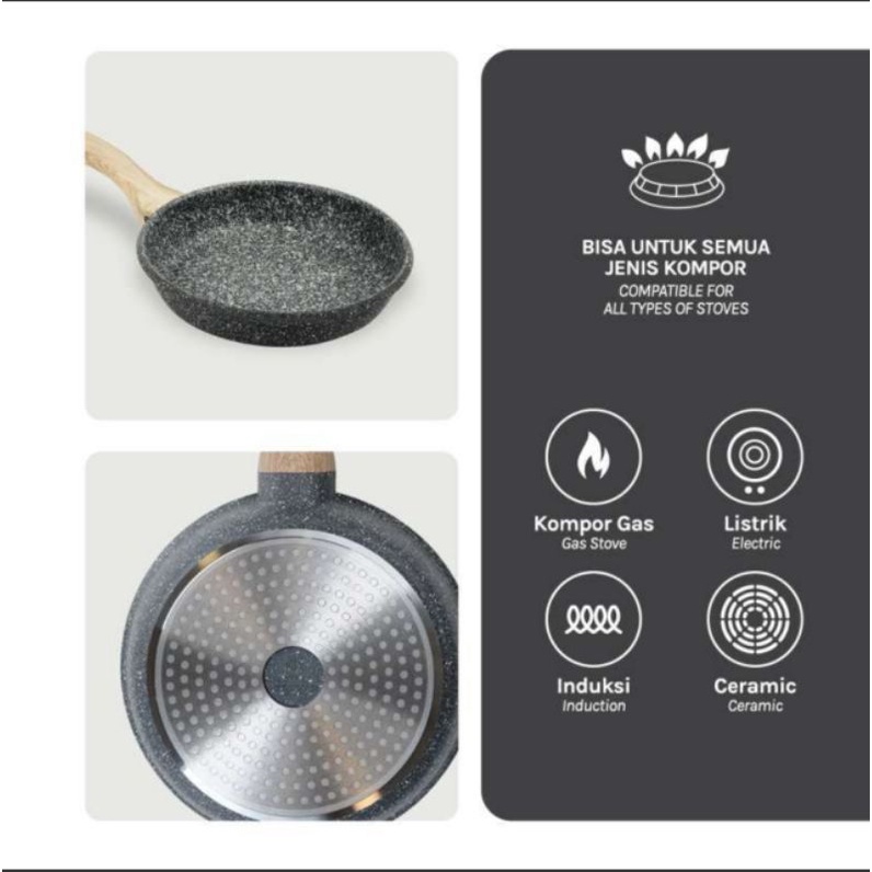 Debellin Premium Cookware Grey Fry Pan 24 cm -Penggorengan Granite Anti Lengket