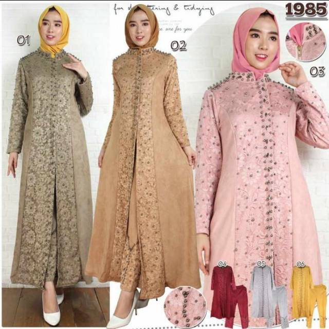 Setelan gamis bahan Suede import kualitas sangat bagus dan original dress+celana