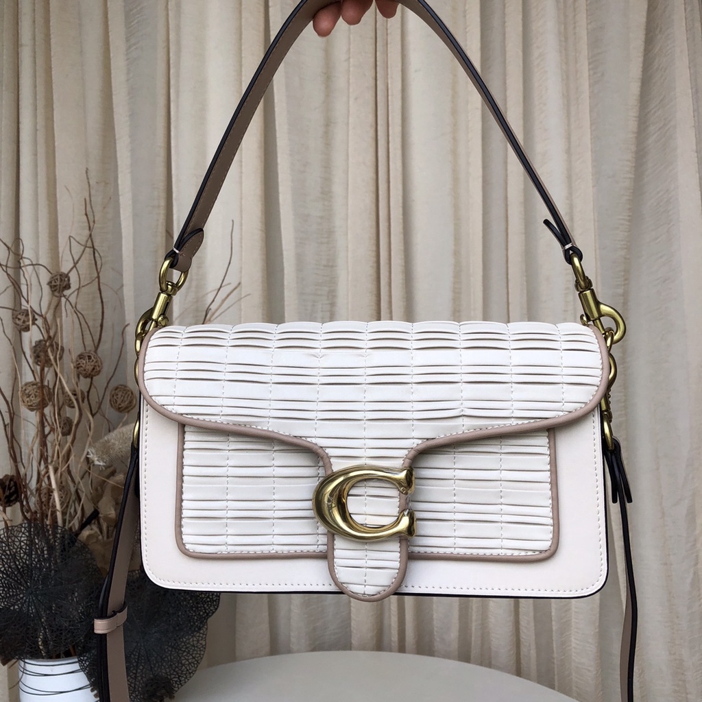 TAS WANITA WOMEN TABBY 26 IN PLEATING SHOULDER BAG TAS SELEMPANG 89149 white BLACK