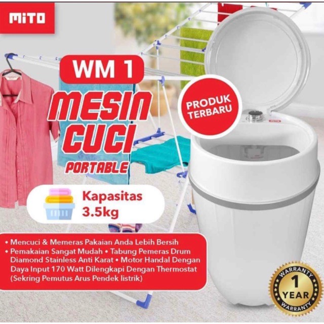 Mesin Cuci Portable Mito WM1 - Mesin Cuci Mini Portable 3,5 KG