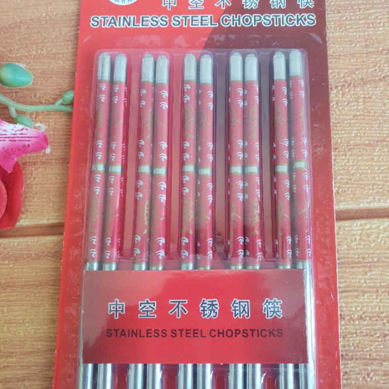 Sumpit Stainless isi 5 Pasang / Sumpit Stainless Murah / Sumpit Motif / Sumpit Korea / Chopstick