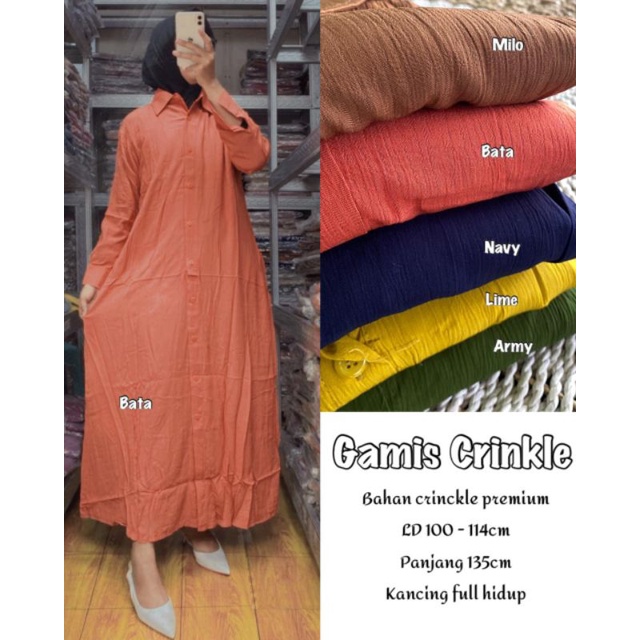 Gamis Crinkle Dress Maxy Bahan Cotton Crinkle LD 110 BUSUI FRIENDLY