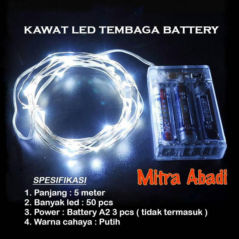 Lampu Natal LED Kawat Tembaga Batre/Baterai A2 5 Meter