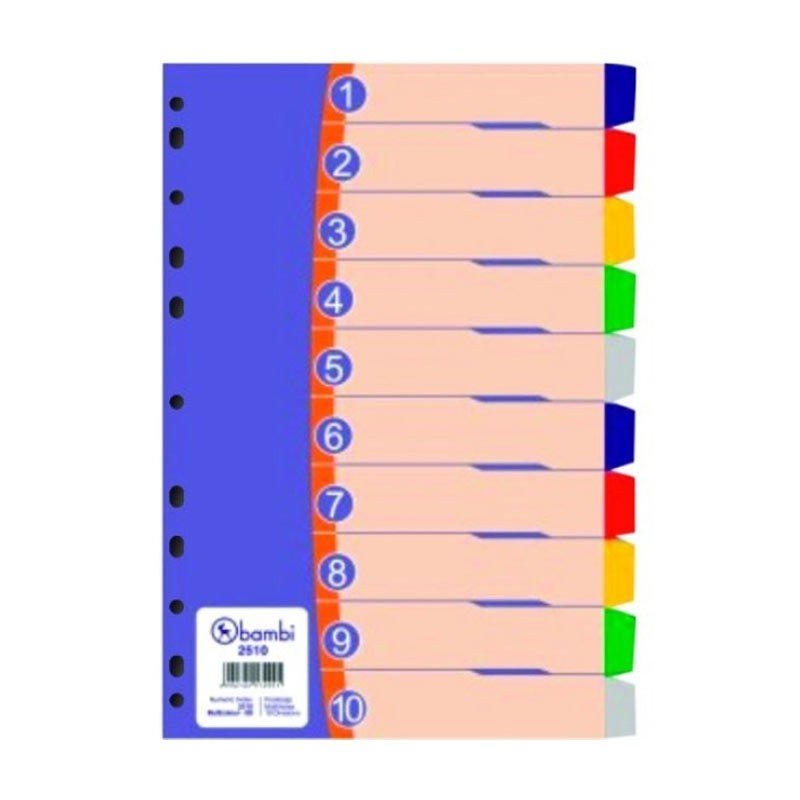 BAMBI Divider Plastic Folio 10 WARNA 2510 (Pembatas Binder Plastik F4)