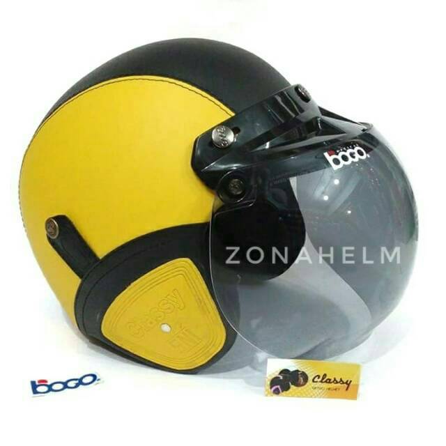 Helm retro kulit bogo classy SNI dewasa kuning hitam