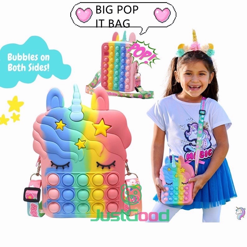 ⭐BISA COD⭐ POP IT Fidget Bag Rainbow Unicorn Cross Bag Populer Strawberry Dan Nanas Gelembung Figet 