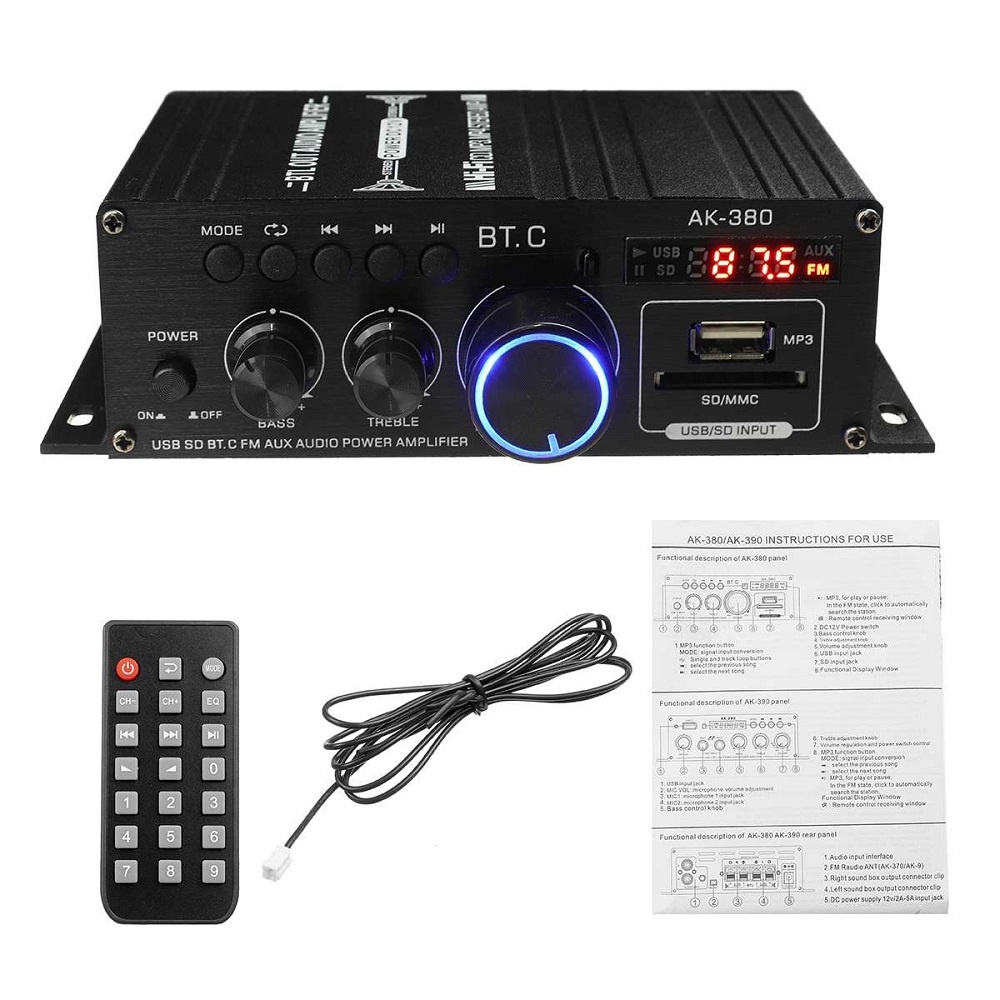 Penguat Daya Audio Bluetooth Mobil Car Audio Power Amplifier 12V 800W - AK380 - DASK04BK Black