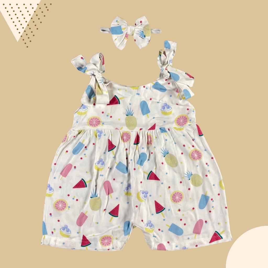 6-18 BLN JUMPSUIT BAYI TALI CHIKA BAJU BAYI PREREMPUAN FREE HEADBAND by BAJUANAKKANAYA-White fruits