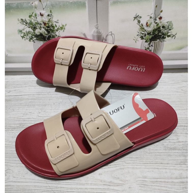 SANDAL WANITA IMPORT LUOFU BAN DUA GESPER NEW E7188 Sendal karet perempuan terbaru nyaman sendal jelly wanita kekinian