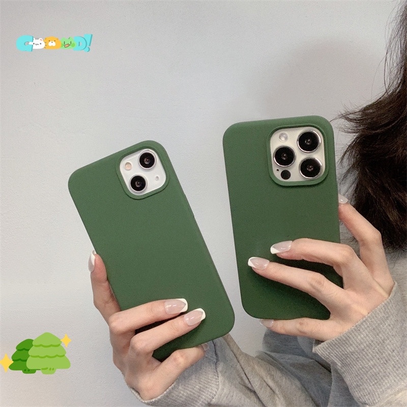 Soft Case Bahan Silikon Warna Hijau Tua Untuk iPhone 14 13 12 11 Pro X XS Max Mini XR 6 6s 7 8 Plus