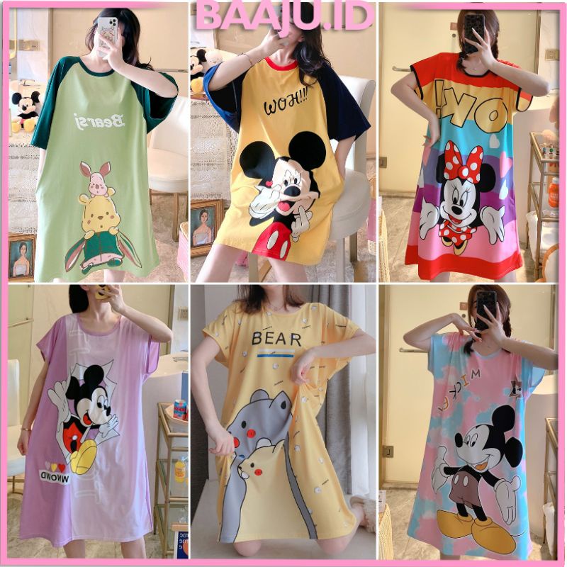 Daster Jumbo / Baju Tidur Import Wanita Motif Kartun Imut Freesize Muat Sampai XXXL - KR1009