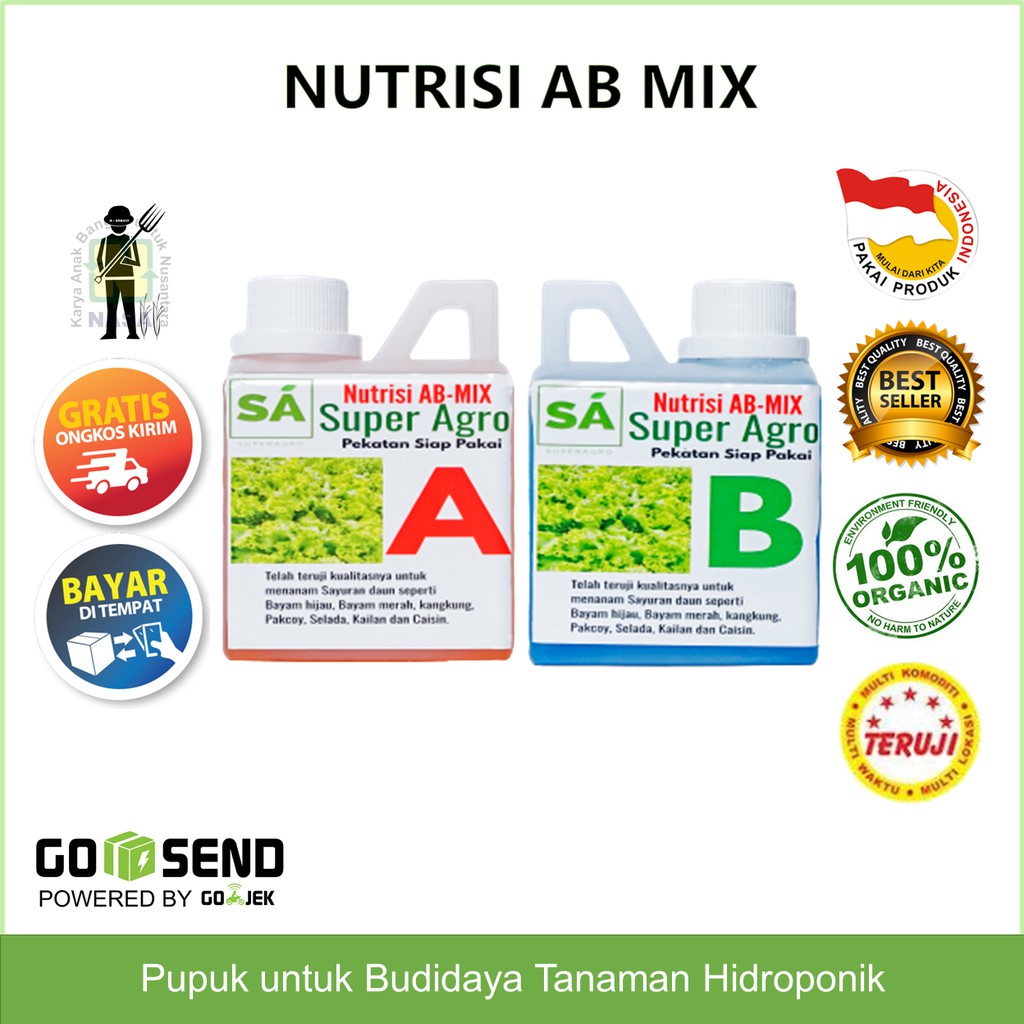 Pupuk Pekatan AB Mix Cair Sayuran Daun Buah Bunga Nutrisi Hidroponik Organik 1 L