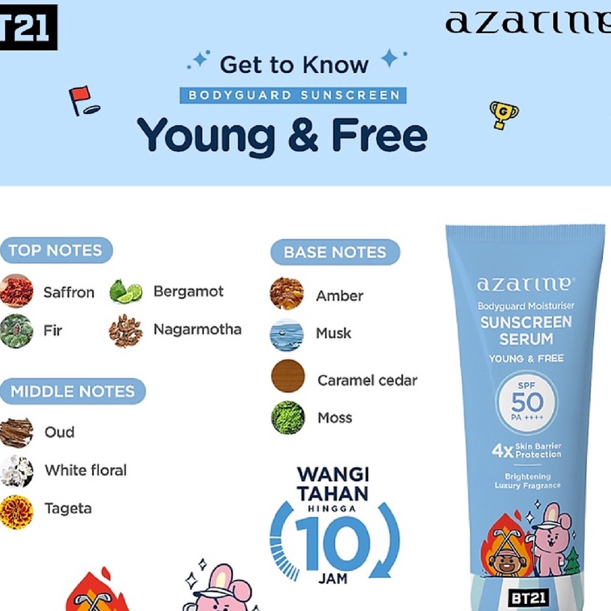 AZARINE x BT21 Body Guard Moisturizer Sunscreen Serum 100ml SPF 50 PA++++ | AZARINE Sunscree Body Guard Serum