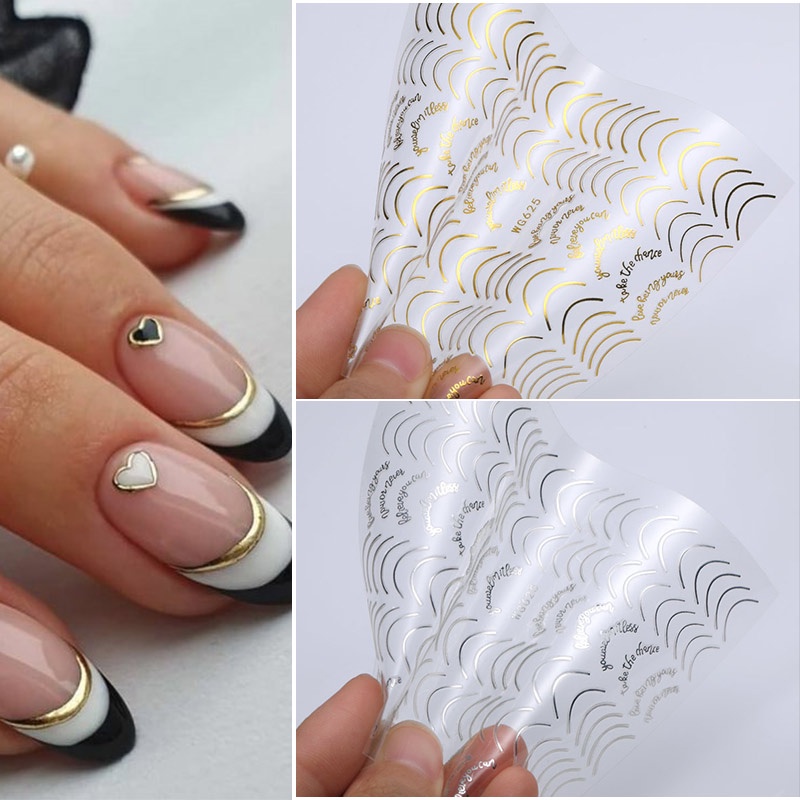 Stiker Kuku Motif Garis Geometri 3D Warna Rose Gold Untuk Nail Art