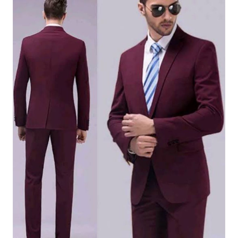 SETELAN JAS PRIA MAROON KEREN