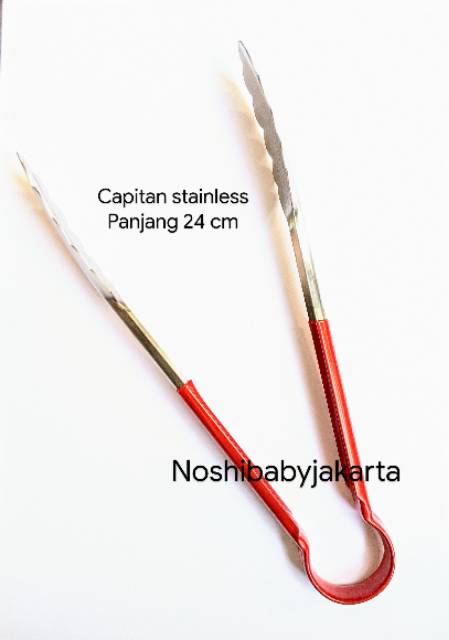 Pencapit Makanan Stainless kokoh Merah/ Food Tongs