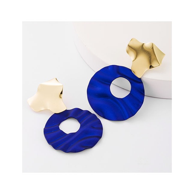 LRC Anting Tusuk Fashion Brown Hollow Round Water Ripple Alloy Irregular Earrings D86687