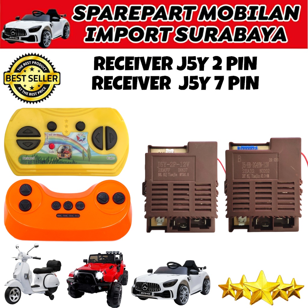 RECEIVER MODUL MAINAN MOBIL AKI MOBILAN ANAK TRANSMITTER 12 VOLT J5YHB 7P 12V J5Y 2P WIRELESS 2.4G RC