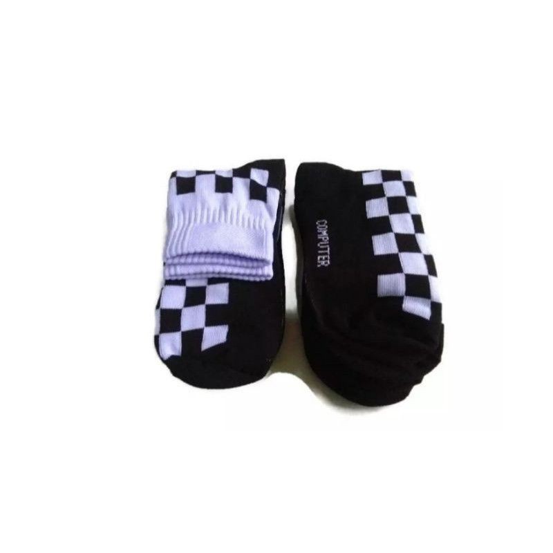 12 pasang Kaos kaki motif catur hitam putih polos mata kaki