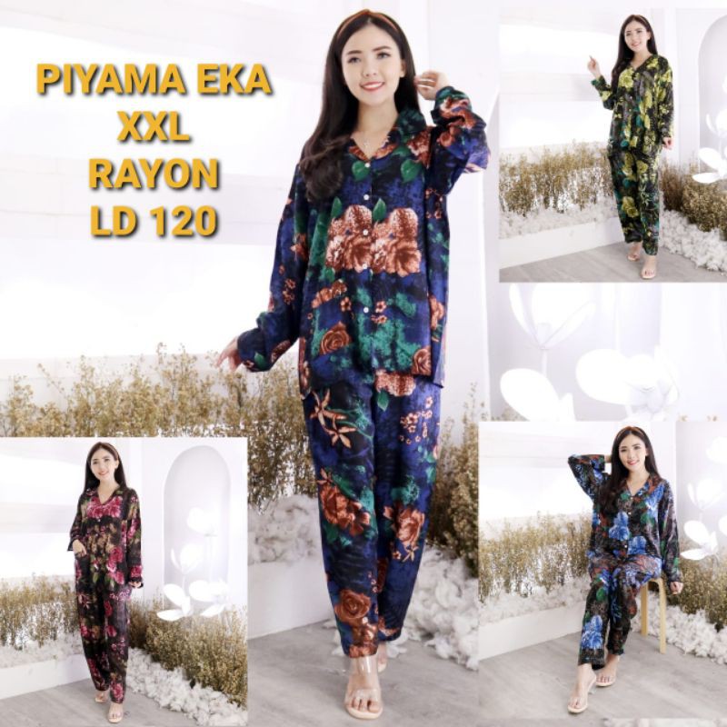 BISA COD PIYAMA XXL LD 120 YUNI EKA /PIYAMA TIEDYE FLOWERS GELOMBANG SETCEL RAYON KEKINIAN/JOSJOLI