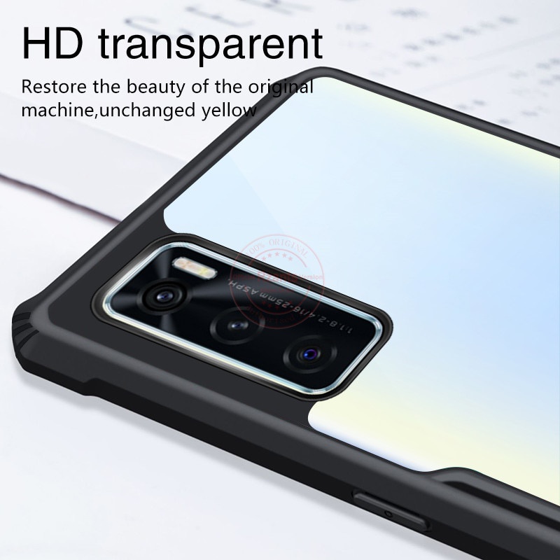 Case VIVO V20 SE Armor Fushion Transparent Casing + Tempered Glass Full Layar dan Skin Carbon