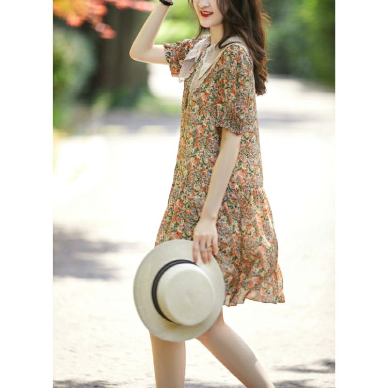 MDLV ~ 1954# Meryna Drop Waist Dress Yellow Flower Dress Premium Fashion Import