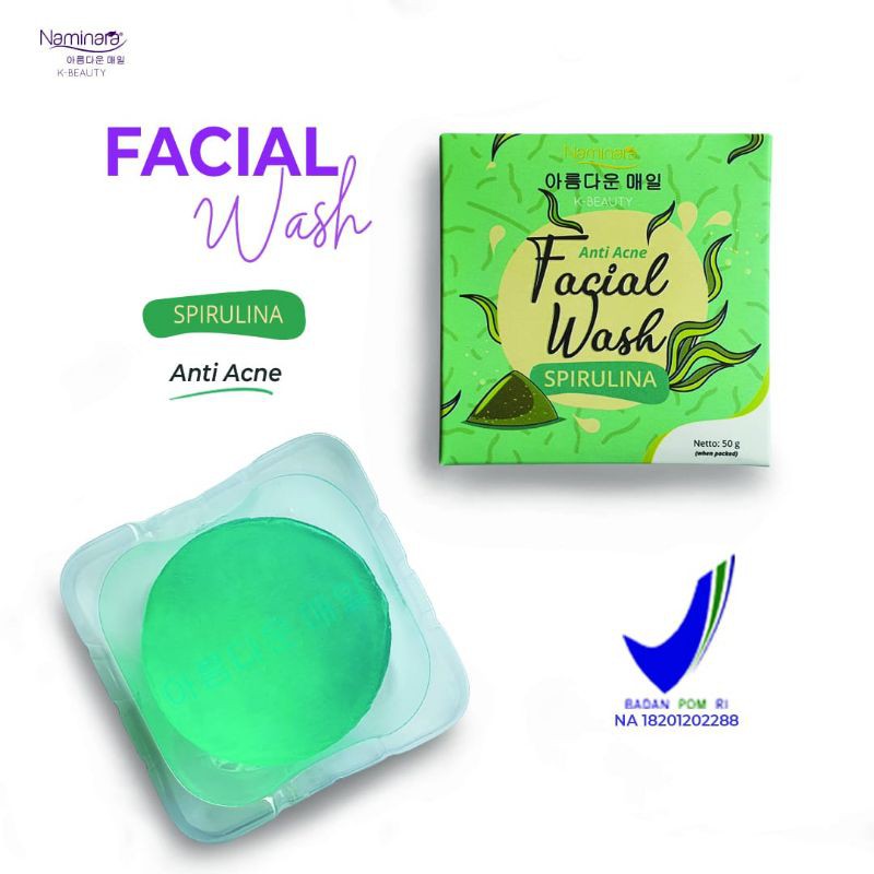 Sabun Naminara facial Wash Spirulina Mengatasi jerawat dan komedo 50 gr