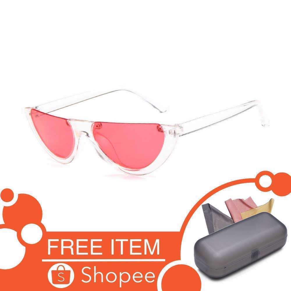 Anti UV Eye Cat Sunglasses [ Merah ] Kacamata Pria &amp; Wanita - SH Free Kotak Kacamata