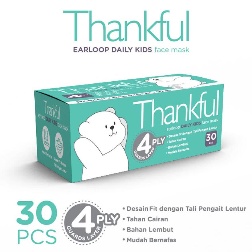 Thankful Masker anak Earloop 4 ply isi 30'S / Face mask kids 4 ply  30'S