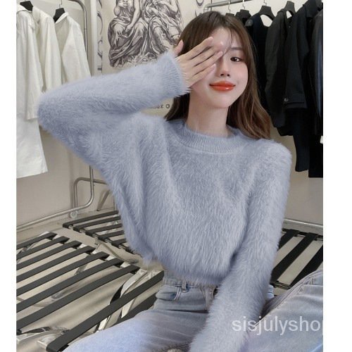 #Sisjuly# Sweater Wanita Pullover Leher Bulat Pendek Slim Fit Sweater Rajut Bawah Serbaguna Tipis