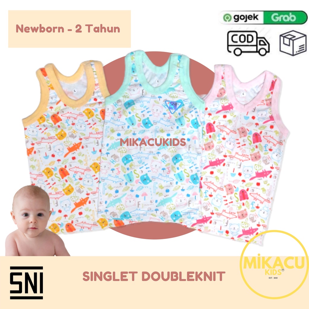 1LUSIN Singlet Bayi & Kaos Dalam Anak Motif, Doubleknit (SNI) Newborn - 2 Tahun, Kaos Dalam Bayi Pre