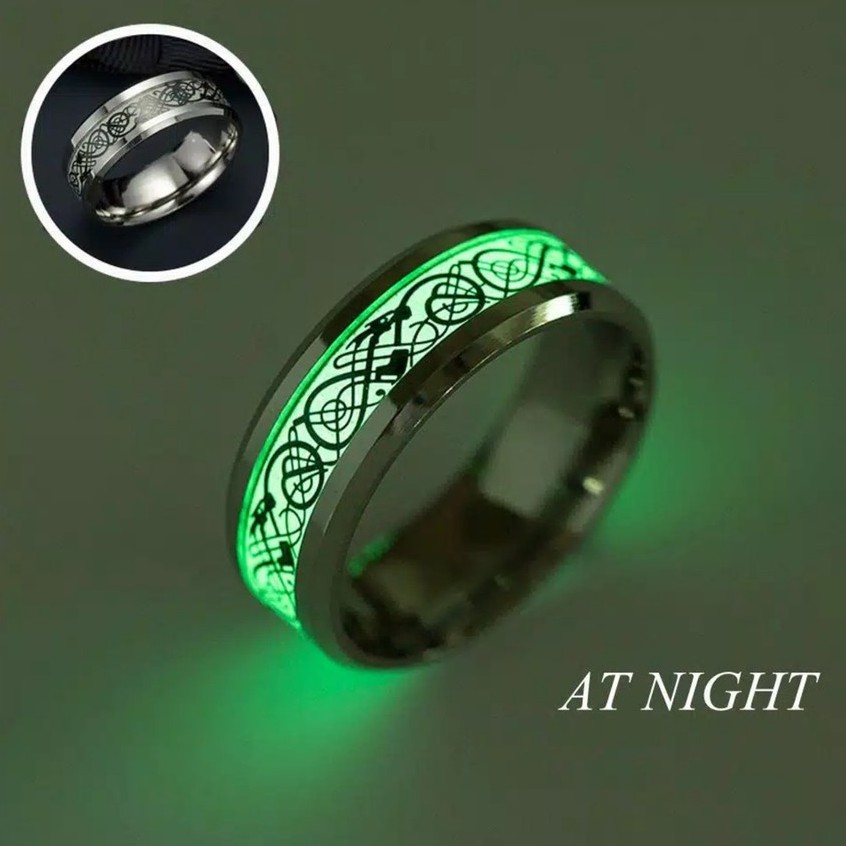 Cincin glow in the dark motiv naga stainless steel cincin pria wanita