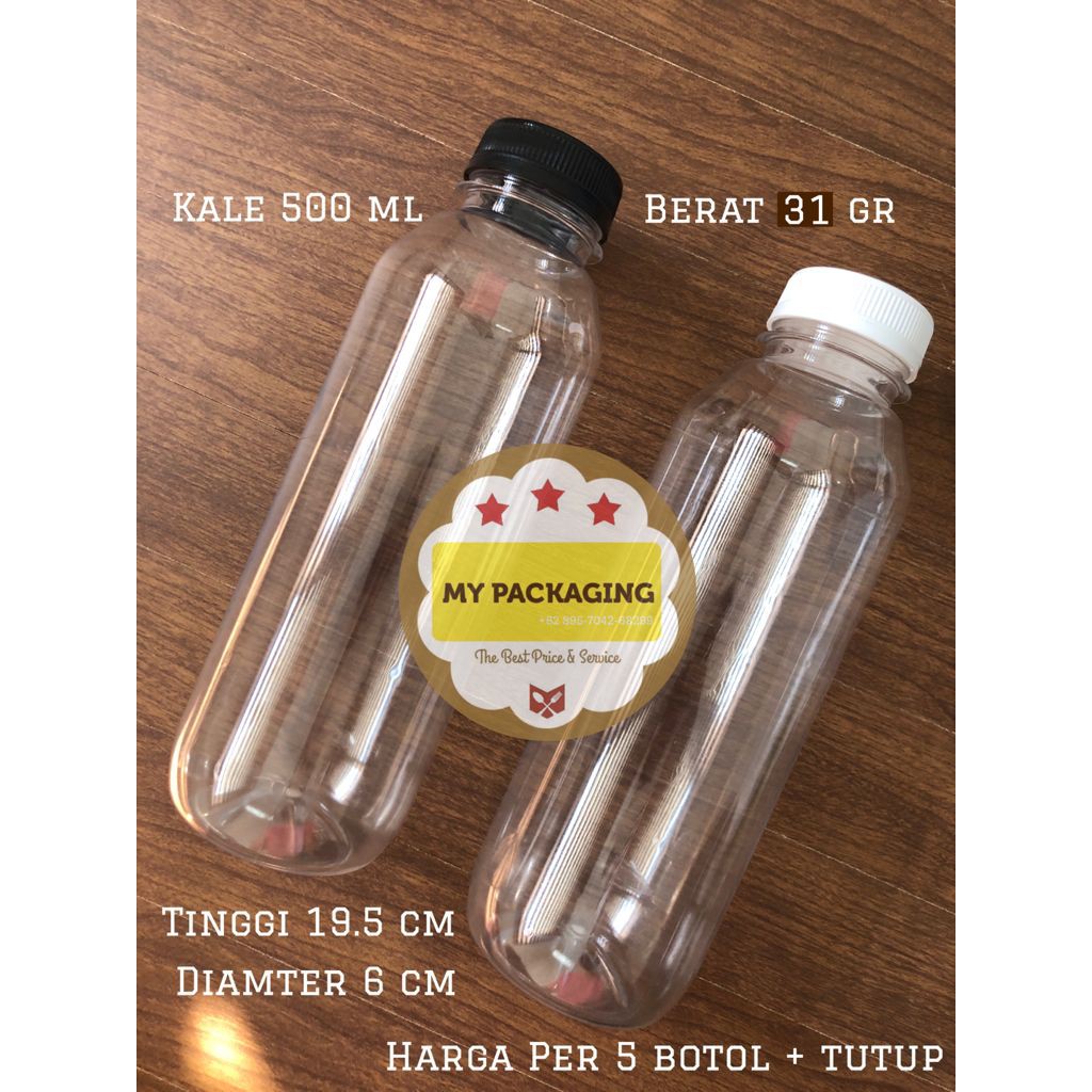 Botol Plastik KALE 500ml TEBAL + Tutup (5 botol)