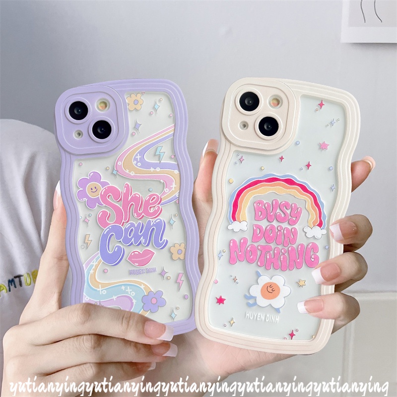 Casing TPU IPhone 11 14 + 7 8 6 6s + XR 12 13 11 Pro Max X XS Max SE 2020 14 Pro Max Motif Huruf Warna Pelangi
