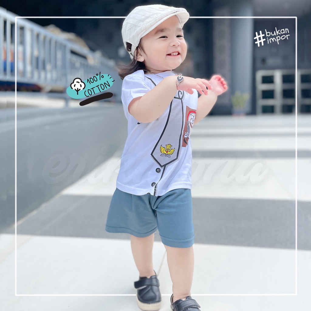 Ermon Baby - Setelan Anak Laki Laki Perempuan Baju Anak Cowok Cewek Lucu Karakter Seragam SMA + Celana Usia 1 - 3 Tahun