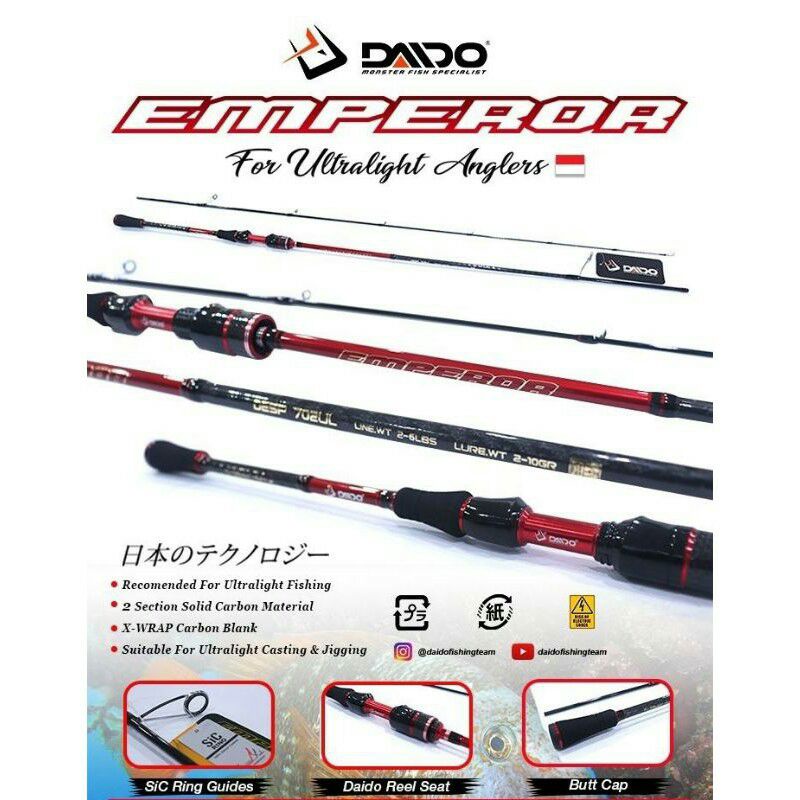 Joran pancing Ultralight DAIDO EMPEROR 662UL 702UL solid carbon UL fishing rod