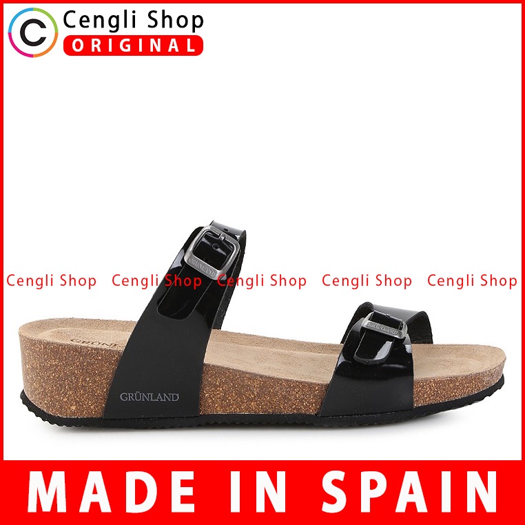 SANDAL SLIDE KULIT GRUNLAND WANITA ORIGINAL SLINGBACK FLAT HITAM GRW05