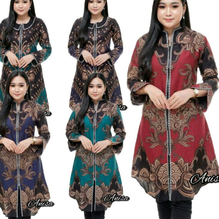 Tidak Diragukan.. TUNIK BATIK MODERN RESLETING DEPAN TUNIK WANITA ATASAN BATIK WANITA