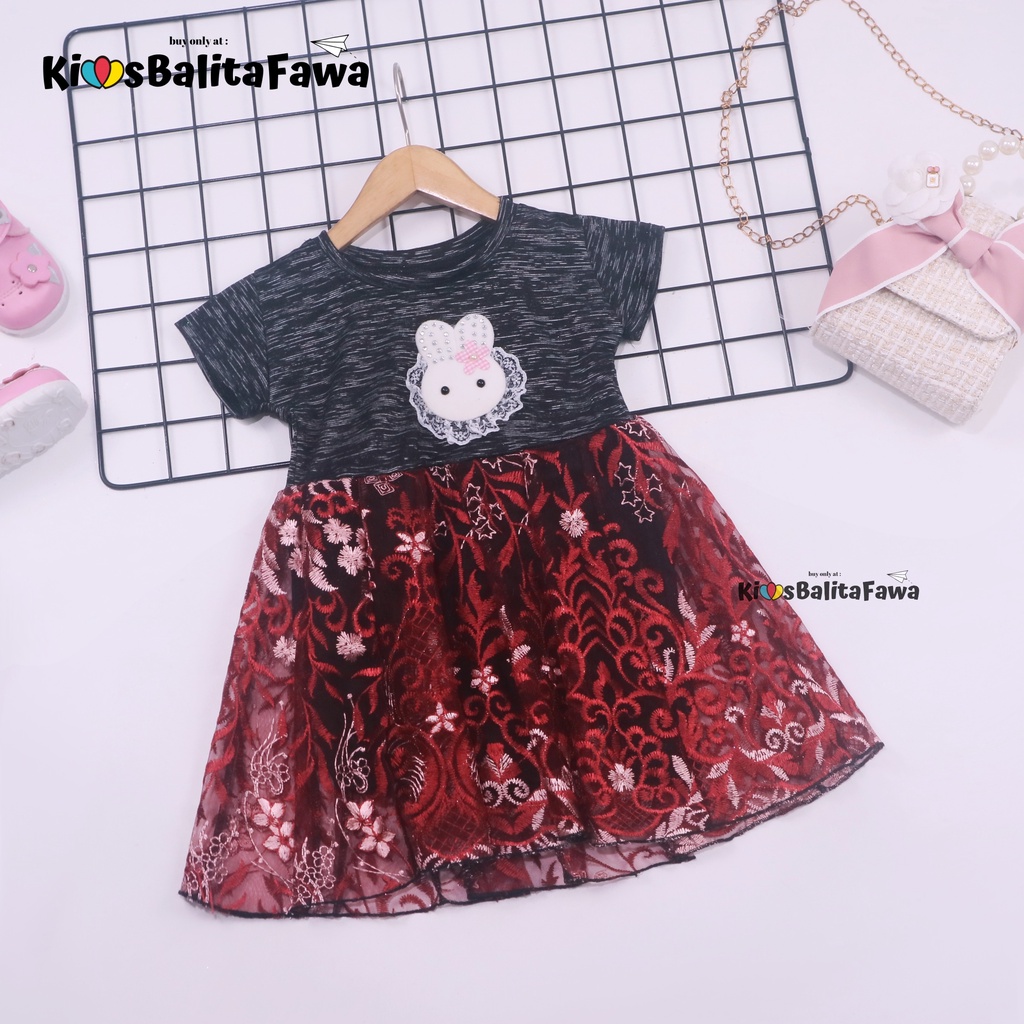 Dress Tsana uk 1-3 Tahun / Gaun Brukat Pesta Cewek Dres Import Brokat Anak Perempuan Lengan Pendek