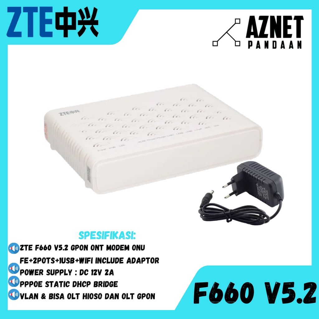 ZTE F660 V5.2 GPON ONT MODEM ONU FE+2POTS+1USB+WIFI INCLUDE ADAPTOR