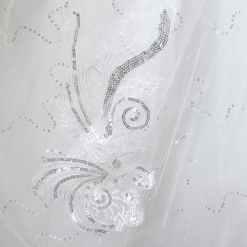 Luxurious White Women Wedding Dress Lace Embroidery Diamond Sequin Bridal Dress Gaun Import Gown