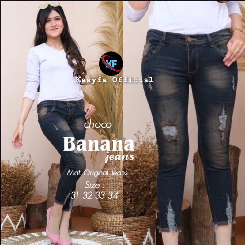 BANANA JEANS PANTS 7/9 SOBEK DEPAN BAWAH