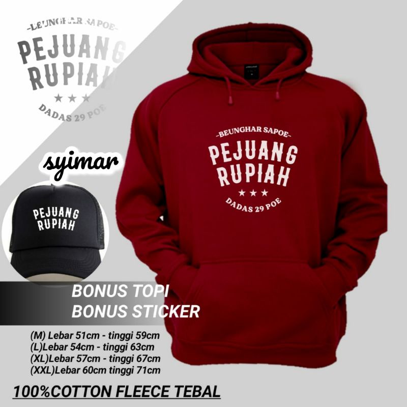 Jaket hoddie zipper cotton fleece tebal.pejuang rupiah.free topi