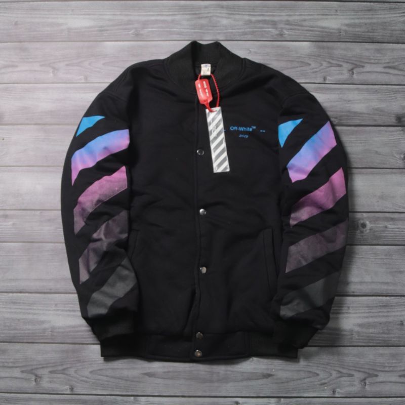 VARSITY JACKET OFF WHITE GRADIENT HITAM AUTHENTIC FULLTAG &amp; LEBEL PREMIUM